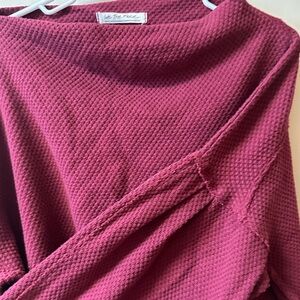 We The Free Red Cowl Neck Sweater with Textured Design